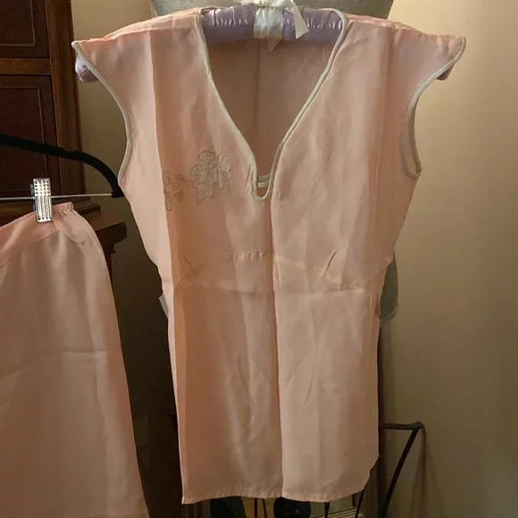 Vintage Little Duchess lounge pj set peach silk small crop pant high rise - Picture 1 of 12
